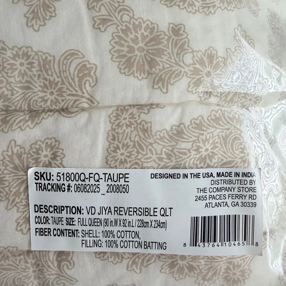The Company Store VILLA D’ASCOLI Jiya Reversible Quilt - Taupe, Full/Queen New